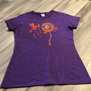 New Kidney Cancer Awareness Purple Graphic Women's Tee. Medium Purple/Orange